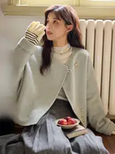二重仕立てのコート【ブルーグリーン・アウター・冬用・スカーフカラー】