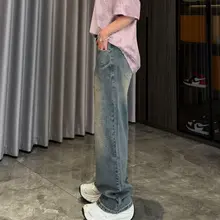 ヴィンテージ風ウォッシュ加工デニムパンツ【ストレート・高級デザイン・デコレーション付き】