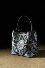 水桶バッグ【国風デザイン・手提げ＆ショルダー兼用・大容量・牛皮製】