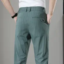 涼しさと快適さを両立！ストライプデザインの九分丈パンツ【超薄手・通気性・ビジネスカジュアル】