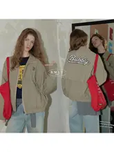 韓国風レトロデザインのプリント野球ジャケット【ゆったりシルエット・カジュアル・女性用】
