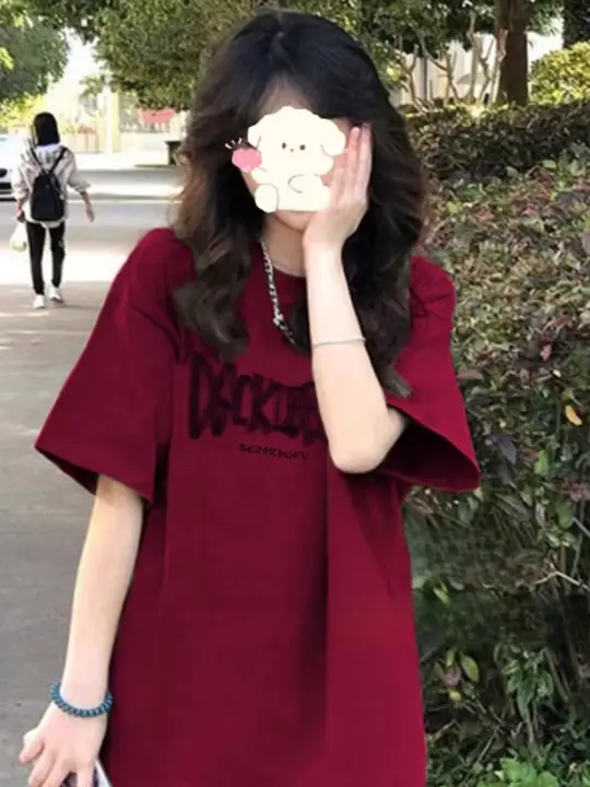 夏用のワインレッド短袖Tシャツ【ゆったりとしたシルエット・女性用】