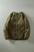 メンズ 立体キルティング コットンジャケット【無領・シンプル・保温性・冬用】