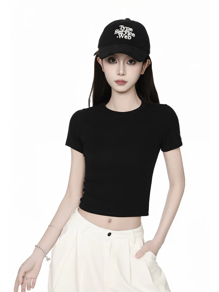 黒の美式スタイルショートスリーブTシャツ【フィット感・フリル付き】 ユニクロ コーデ おすすめアイテム