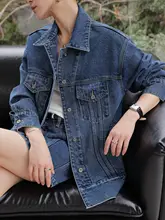 デニムジャケットとミニスカートのコーディネート【春秋向け・女性用・ブルー】（セットアップ対応）