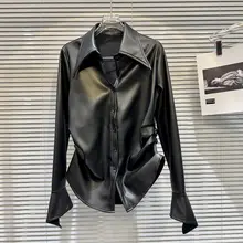 サイドデザインのワッシャー加工ブラックシャツ【春季に最適・シンプルスタイル】（セットアップ対応）