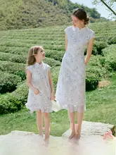 新中式デザインの親子用旗袍ワンピース【母娘ペア・花柄・夏用】（セットアップ対応）