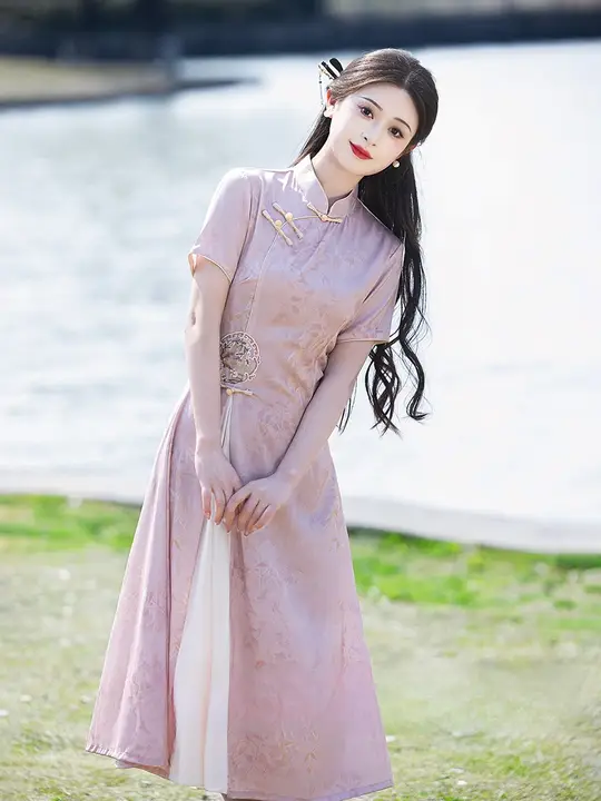 粉色奥黛旗袍【夏用・新中式・日常・婚礼対応】