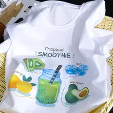 デジタルプリントの涼しげな白色Tシャツ【シルクコットン・フィットデザイン・短袖】