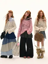 デザインのローショルダーセーター【秋用・毛ニット・オーバーサイズ】