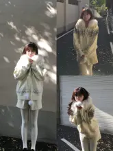 フェア島毛糸素材のファー襟カーディガン【秋冬向け・カジュアル・ルーズフィット】