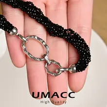 黒い尖晶石のビーズネックレス【チョーカー・高級感・個性的・多層デザイン】