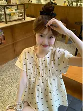 半袖シャツ ラウンドネック リボン付き プリント【夏用・ゆったり・デザイン性・痩せ見え】