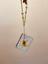 可愛い刺繍入りのポケット携帯電話ケース【グリーンチェック・星柄・二つ折り対応】