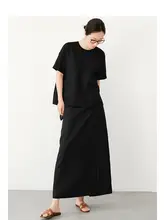 リネン製 極簡シンプルデザインのラップスカート【不規則ヘム・中長丈・夏用】（セットアップ対応）