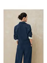 収腰デザインの翻領ブラウス＆ワイドパンツ【職場向け・フリルディテール・セットアップ対応】