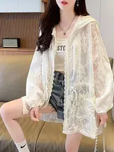 高級感あるレースのファッション日焼け防止コート【春夏用・ゆったり・通気性】