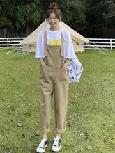 春秋用サロペットパンツ【韓国風・シルエット・ワイドレッグ・ヴィンテージスタイル】