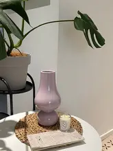 アート感溢れる 紫色陶器花瓶【フラワーアレンジメント用・チューリップ対応・インテリア装飾】