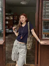 ユニセックス アメリカンレトロデザインのカーゴクロップドパンツ【多ポケット・フィット】 （セットアップ対応）
