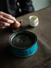 手作り浮彫りの四君子ポットトレイ【水切り式・陶器製】
