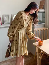春季用フラワープリントVネックワンピース【フレンチスタイル・ティータイムにぴったり・小柄向け】