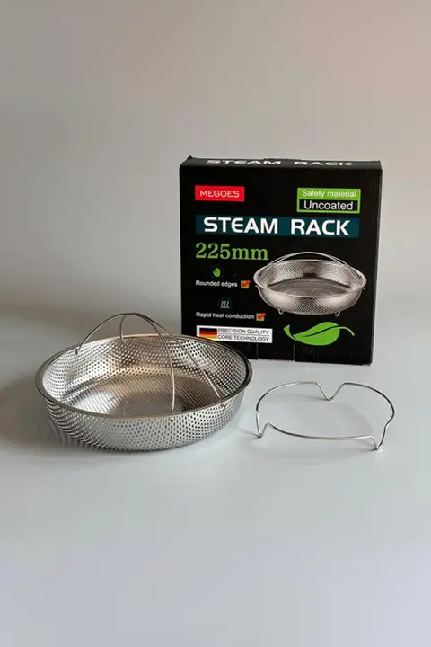 食品用ステンレス製 多機能蒸し料理トレイ【防火ハンドル・三角スタンド付き】（セットアップ対応）