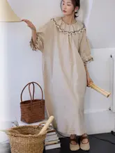TIONGTIONG 刺繍飾り付きドロップショルダーワンピース【フリル袖・夏用・ゆったりデザイン】