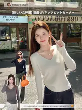 Vネックニットセーター【秋冬用・高級感・レイヤリング・長袖】