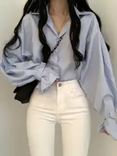ストライプロングスリーブブラウス【フレアスリーブ・春用・ゆったりフィット・女性用】