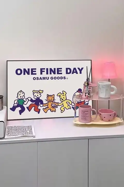 モダンな原田治スタイルのダイニング装飾画【かわいいアニメ・テーブル用・リビングや玄関に最適】