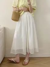 夏用 ハンバンスタイル 薄手マキシスカート【ゆったりしたシルエット・Aライン・透け感あり】