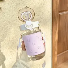 かわいい猫デザインのストロー付きグラス【持ち運びに便利・お茶と水分離】