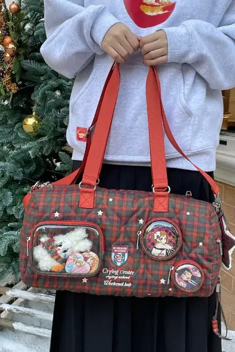 CryingCenter x WeekendHub コラボレーション 学院風チェック柄バッグ