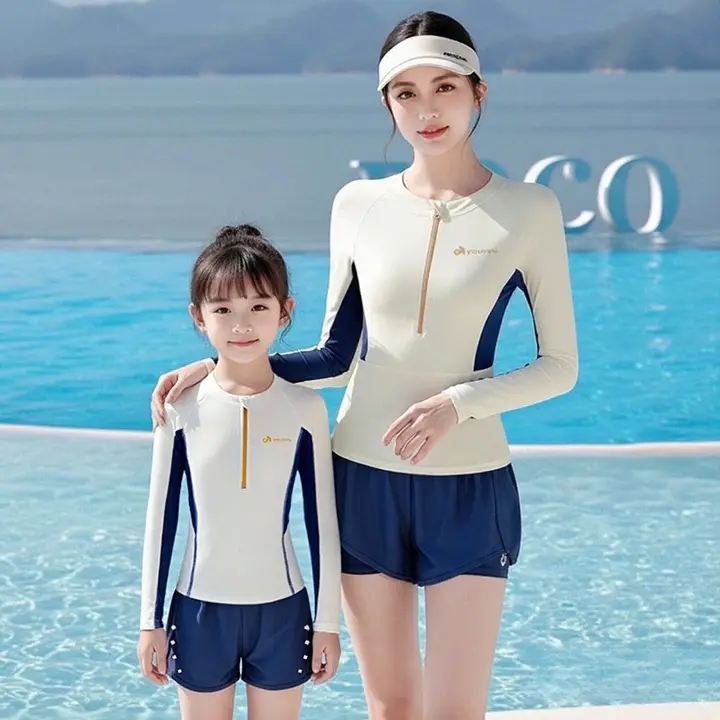 親子水着【母娘用・長袖・ショートパンツ・UVカット・温泉・リゾート対応】（セットアップ対応）