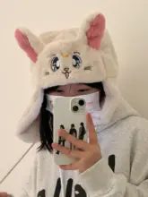 かわいい猫デザインの暖かいフリースヘルメット帽子【冬用・防寒・耳あて付き】