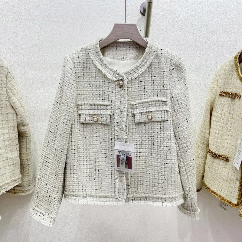 浅緑色のツイード調ジャケット【春秋用・上品デザイン・女性用】
