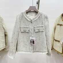 浅緑色のツイード調ジャケット【春秋用・上品デザイン・女性用】