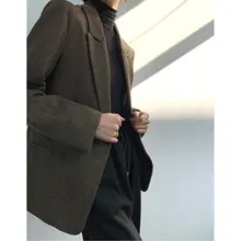 秋冬用 ゆったりしたウールブレンドカジュアルジャケット【レトロ英国風・千鳥格子柄・ショート丈】