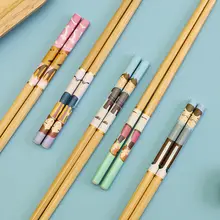 かわいいデザインのバンブー箸【家族用・長さ調整可能・色分けタイプ】（セットアップ対応）