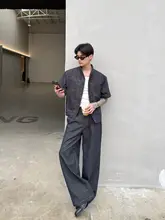 セットアップ メンズ デニム スタンドカラー 半袖 見せステッチ デコンストラクション ワイドデニム ヴィンテージ カジュアル 上品 「cuibuju」