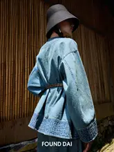 民族風キルティングデザイン！デニムジャケットとハイウエストロールアップパンツ（セットアップ対応）