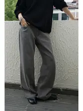 水洗いコットン製中腰クラシックワイドレッグデニムパンツ【フィット・フレア裾】