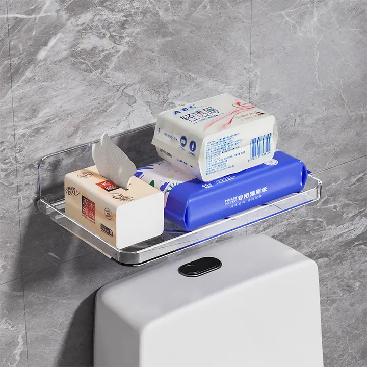 壁掛け 折りたたみ式トイレットペーパー収納ラック【穴あけ不要・スマホ置き付き・トイレ用】