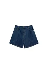 ルーズフィット ヴィンテージ風バンブーストライプデニムショートパンツ【極上の柔らかさ・夏用・プレミアムデザイン】