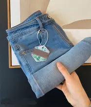 薄手の高腰ストレートデニムパンツ【レディース・夏用・浅い青色・小柄向け・八分丈】