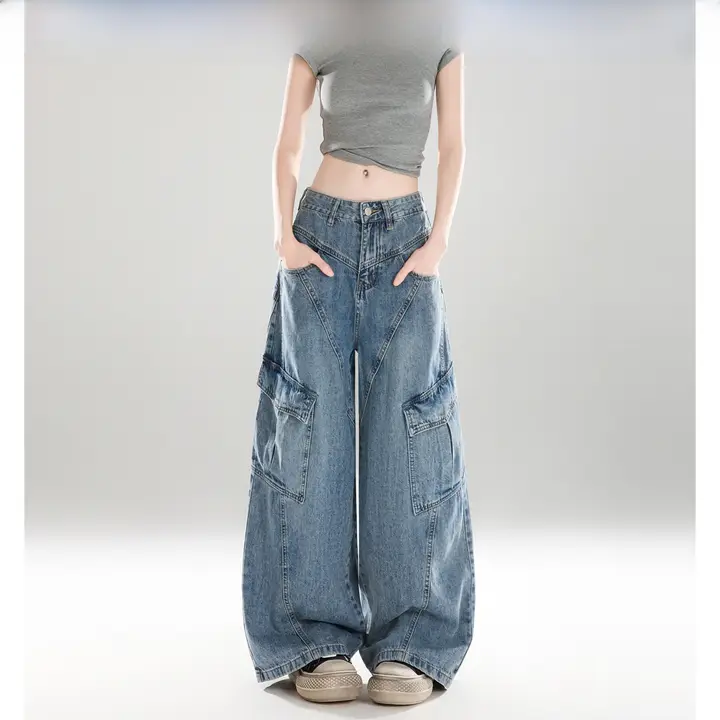 ハイウエストワイドレッグデニムパンツ【ストレート・ゆったりシルエット・春夏用・梨型体型対応】