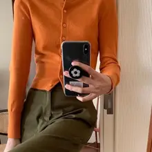 秋冬用 メリノウールカーディガン【プラムカラー・長袖・丸首・タイトフィット】