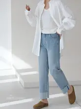 ストレートレッグデニムパンツ【ハイウエスト・極上の柔らかさ・パイピングデザイン】（セットアップ対応）