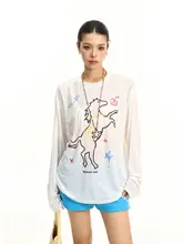 長袖Tシャツ レディース リヨセル 手描きポニー 薄手 ルーズ 夏 UVカットトップス 紫外線対策「BIGGOLD」